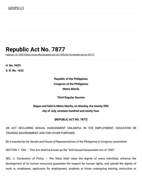 ra 7877 lawphil|Republic Act No. 7877 : REPUBLIC ACTS .
